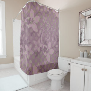 Violet Floral Green Polkadot Shower Curtain