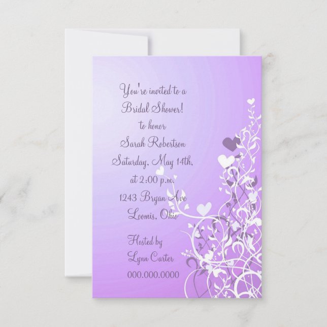 Violet Floral Heart Swirl Bridal Shower Invitation (Front)