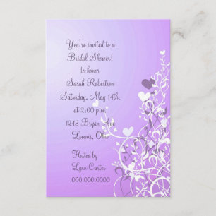Violet Floral Heart Swirl Bridal Shower Invitation