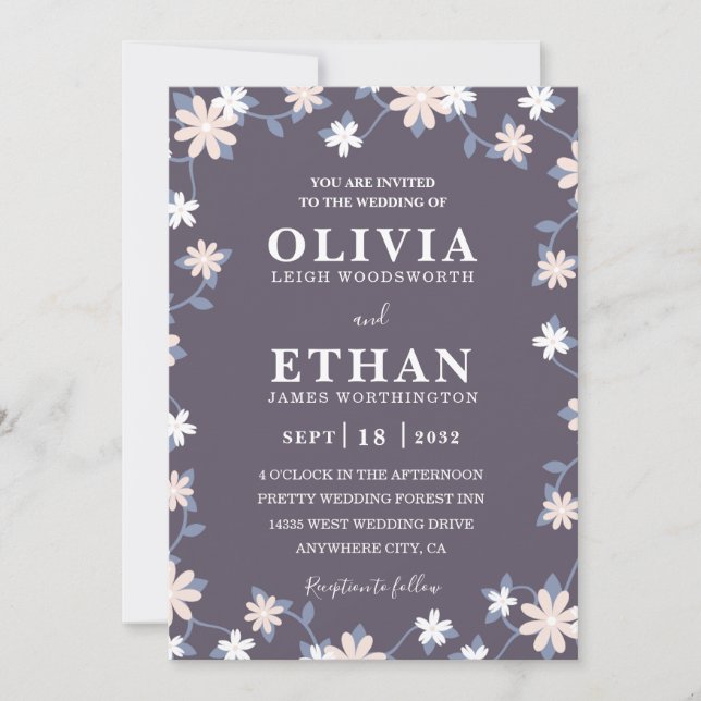 Violet Floral Minimalist Wedding  Invitation (Front)
