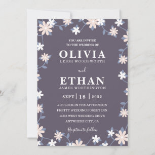 Violet Floral Minimalist Wildflower Graphic Invitation