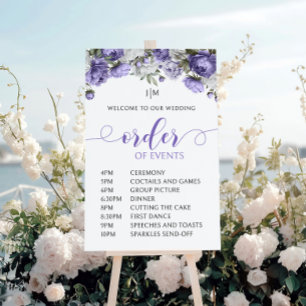Violet Floral Order of Events Wedding Sign Poster
