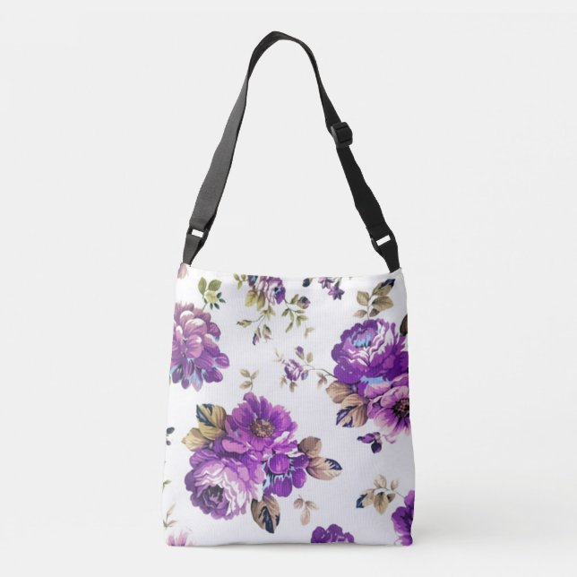 Violet Floral Pattern Crossbody Bag (Back)