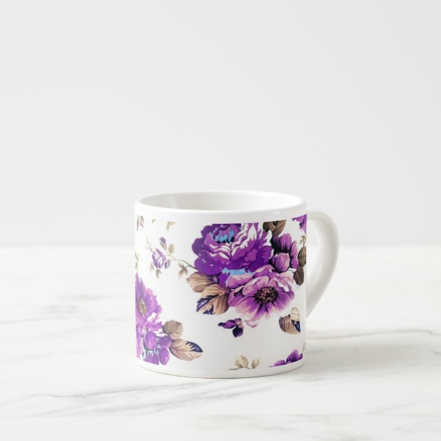 Violet Floral Pattern Espresso Cup (Front Right)