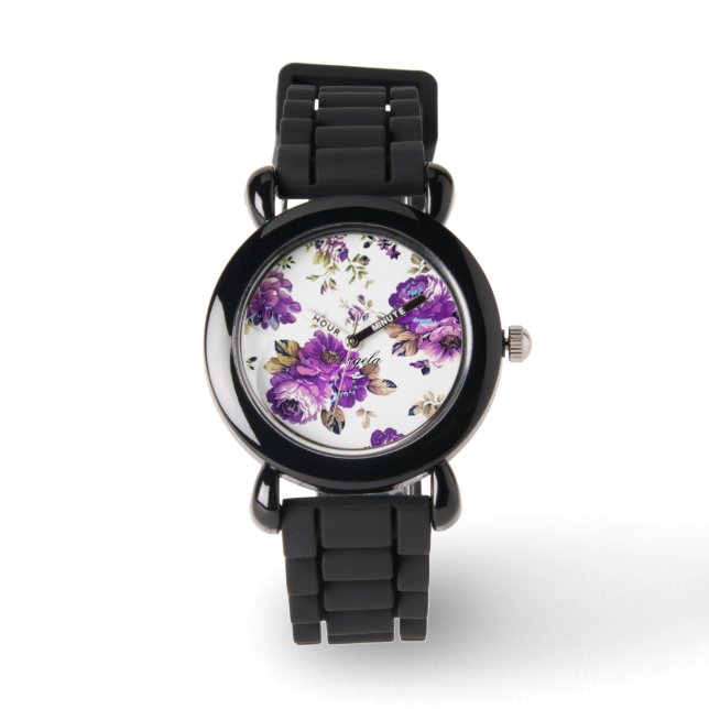 Violet  Floral Pattern Watch (Front)