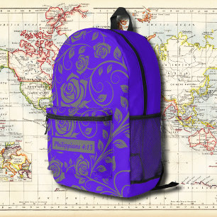 Violet Floral Vintage Pattern with Bible Verse Printed Backpack