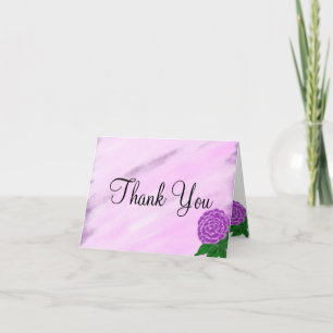 Violet Floral Watercolor Monogram Wedding Thank You Card