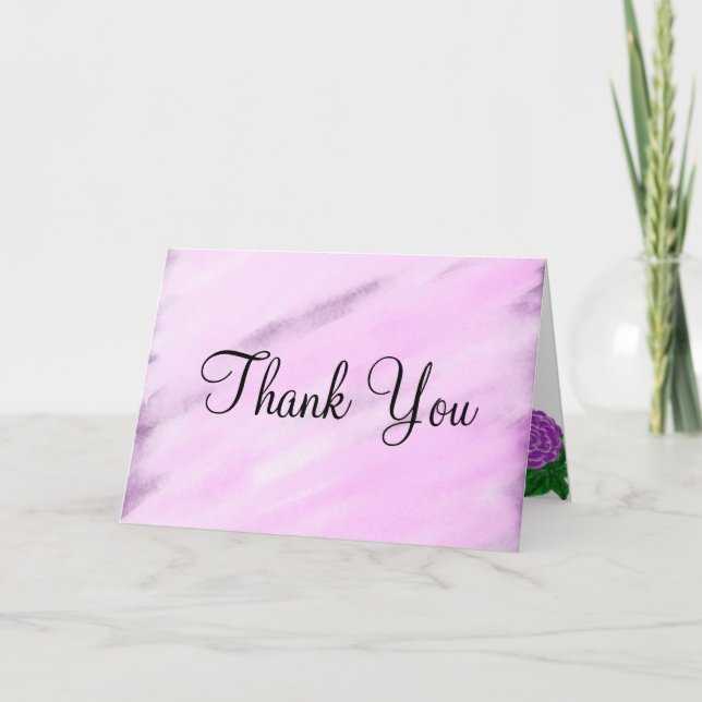 Violet Floral Watercolor Wedding Thank You Card (Front)