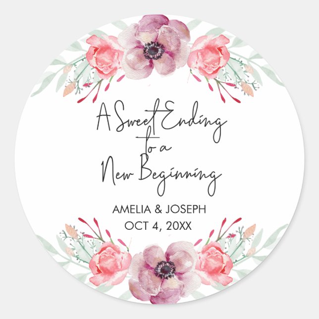 Violet Floral Wedding Favour Stickers (Front)