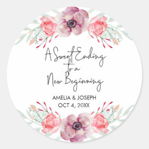 Violet Floral Wedding Favour Stickers