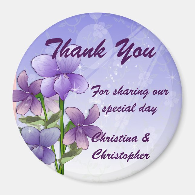 Violet Floral Wedding Thank You Bomboniere Magnet (Front)