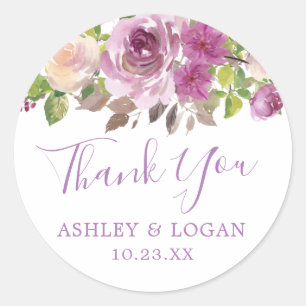Violet Floral Wedding Thank You Favour Sticker
