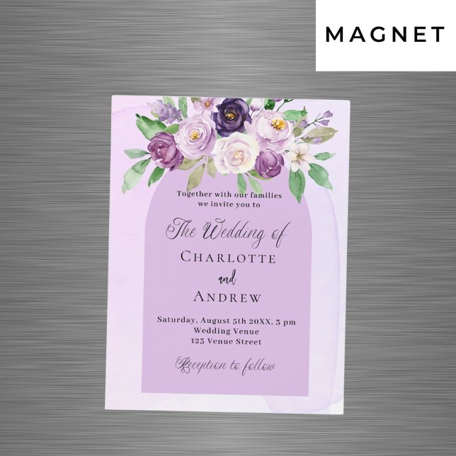 Violet florals arch purple luxury wedding magnetic invitation (Creator Uploaded)