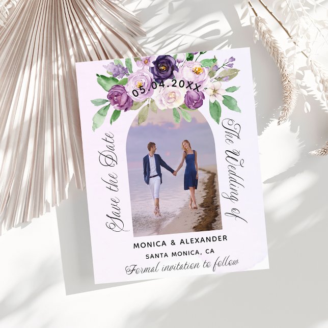 Violet florals photo wedding budget save the date flyer (Creator Uploaded)
