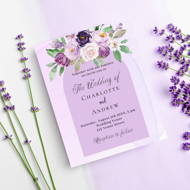 Violet florals purple budget wedding invitation flyer (Creator Uploaded)