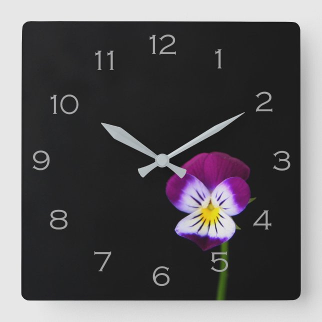 Violet Flower Grey Numbers wccnm Square Wall Clock (Front)