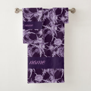 violet flower pattern bath towel set