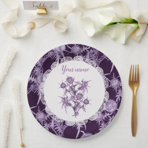 violet flower pattern paper plate