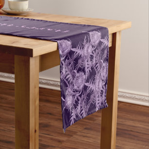 violet flower pattern short table runner