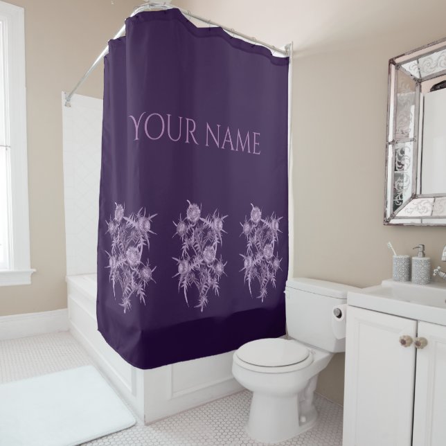 violet flower pattern shower curtain (In Situ)