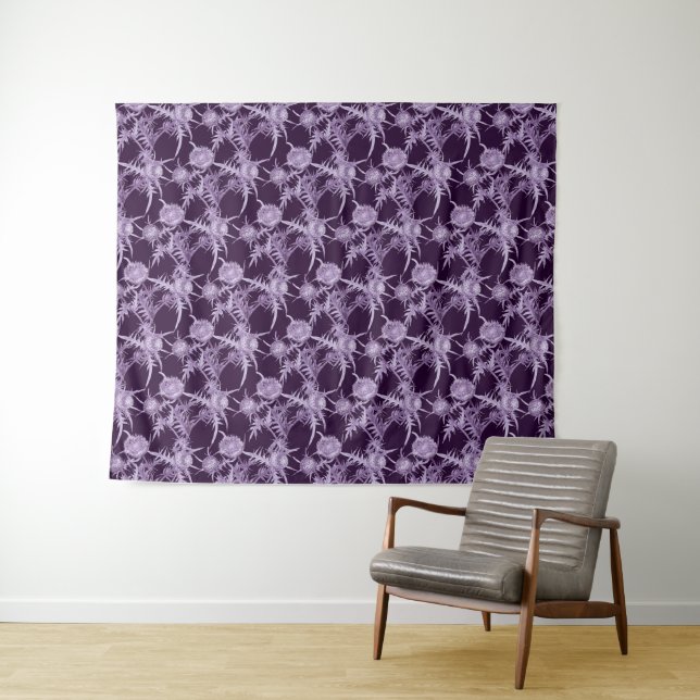 violet flower pattern tapestry (In Situ (Horizontal))