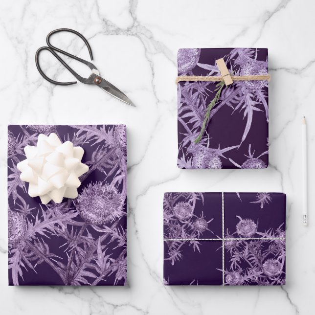 violet flower pattern wrapping paper sheet (Front)