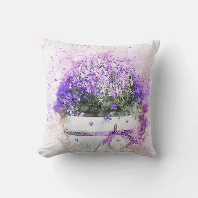 Violet Flower Watercolor Cushion (Front)