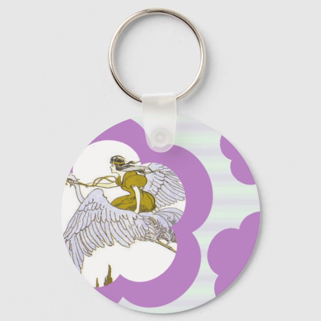 Violet Flowers &amp; Stripes Key Ring (Front)