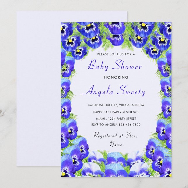Violet Flowers Baby Shower Invitation (Front/Back)