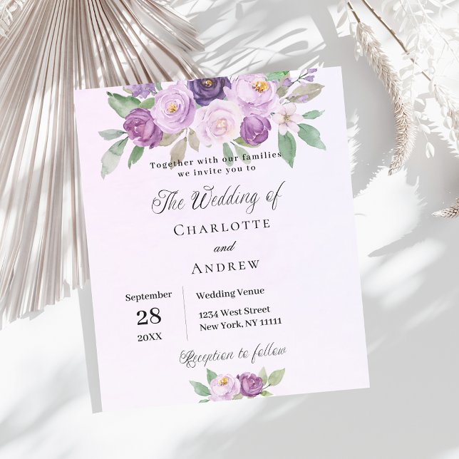 Violet flowers budget wedding invitation (Creator Uploaded)