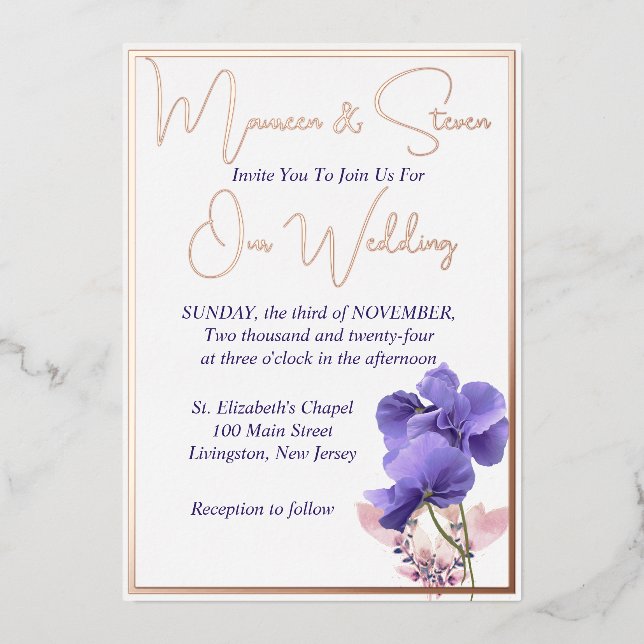 Violet Flowers Elegant White Wedding  (Front)