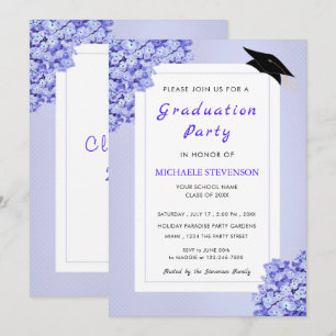 Violet Flowers Frame Graduation Party Invitation