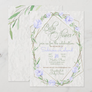 Violet Flowers Greenery Terrarium Baby Shower Invitation