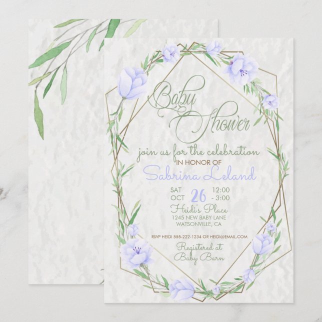 Violet Flowers Greenery Terrarium  Baby Shower Invitation (Front/Back)