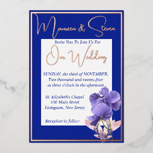 Violet Flowers on Royal Blue & White Wedding