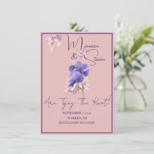 Violet Flowers Pink Save The Date Wedding Card