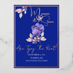 Violet Flowers Royal Blue Save The Date Foil Card