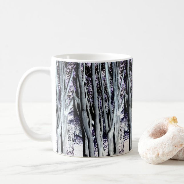 Violet Forest Tree Purple Grey Art Photography Coffee Mug (With Donut)