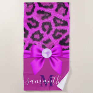 Violet Fur Leopard Print Beach Towel