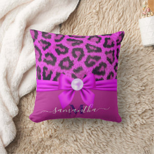 Violet Fur Leopard Print Cushion