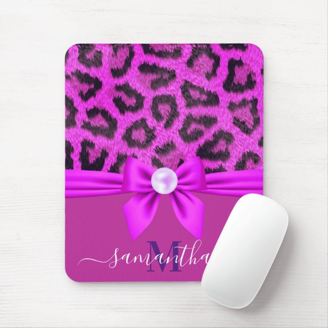 Violet Fur Leopard Print Mouse Mat (With Mouse)