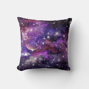 Violet Galaxy Milky Way With Planet Cushion