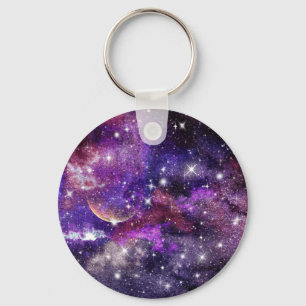 Violet Galaxy Milky Way With Planet Key Ring