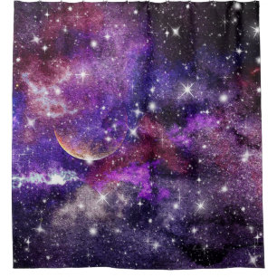 Violet Galaxy Milky Way With Planet Shower Curtain