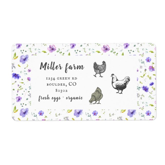 violet garden floral rustic script egg carton labe (Front)