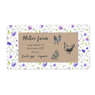 violet garden floral rustic script egg carton labe
