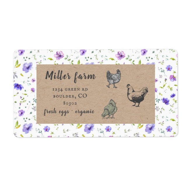 violet garden floral rustic script egg carton labe (Front)