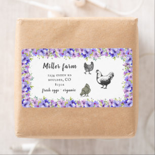 violet garden floral rustic script egg carton labe