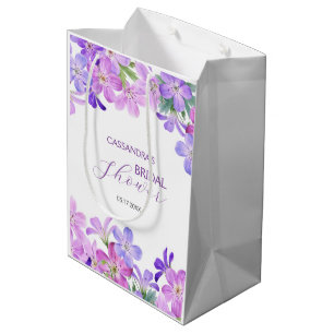 Violet Geranium Floral Bridal Shower Medium Gift Bag