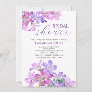 Violet Geranium Greenery Floral Bridal Shower Invitation